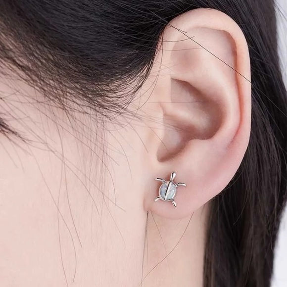 Sterling Silver Blue Turtle Earrings - Picture 2 of 2